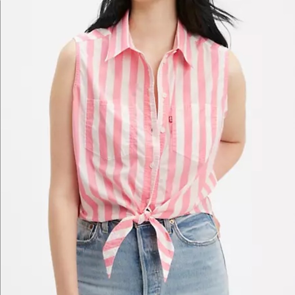 LEVI’S Pink Striped Sleeveless Davina Waist Tie - Picture 4 of 5